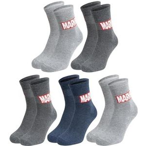 United Labels 5 paar Marvel sokken voor heren, grijs-blauw, 40-45, herensokken Marvel logo, herensokken, grijs/blauw, 40-45 EU