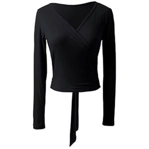 MNBFC Ballet Cardigan Vrouwen Meisjes Ballet Turnpakjes Jas Wrap Tops Lange Mouw Ballet Dans Gymnastiek Overall Truien Vastrijgen Warm Up Vest (zwart, L)