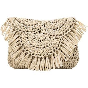 JMORCO Stro Tas Kwastje Rotan Vrouwen Schoudertassen Geweven Crossbody Tassen Zomer Strand Stro Tas Lady Koppelingen Vrouwelijke tas, Beige, L23cm H19cm