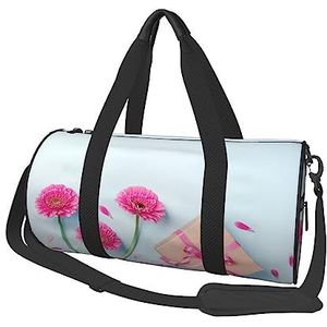 roze bloemen Reizen Plunjezak Gym Tote Bag Lichtgewicht Bagage Tas voor Weekender Sport Vakantie, Zwart, One Size, Zwart, Eén maat