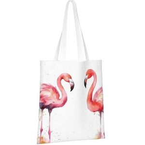 GFLFMXZW Canvas Tote Bag Schoudertas voor Vrouwen Zeester op het strand Tote Tassen Canvas Boodschappentas Schoudertas, Aquarel Flamingo's, One Size