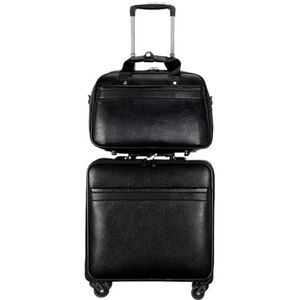 Koffer 2-delige Kofferset, Silent Universal Wheel PU Lederen Trolleykoffer, Instapkoffer Bagage (Color : Black, Size : 2piece)