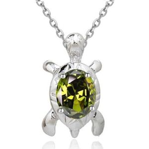 Crystalline Azuria Schildpad Hanger Ketting met Groene Zirkonia Kristallen 18kt Witgoud Verguld voor Dames en Meisjes 45 cm