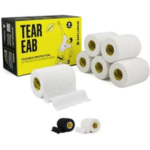 6 Rollen SPORTTAPE EAB 7,5 cm x 4,5 m - Wit | Handafscheurbare elastische tape voor knie, elleboog, pols & rug | Rugby, krachttraining & medisch strapping