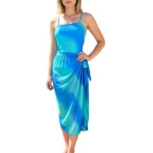 HFYRBDKSPI Dames Tie Dye Eendelig Badpak met Cover Up Set Cut-Out Buikcorrectie Badmode Strand Wikkelrok,Blauw,L