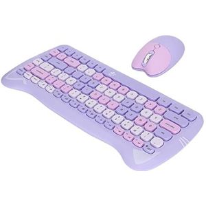 Draadloos toetsenbord en muis, 2,4 G, schattig toetsenbord en muis in kattenvorm, mat proces voor kantoorspellen (paarse mix)