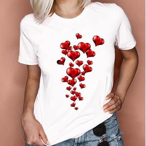Hart bloem print dames T-shirt vrouwen casual NO-kraag wit shirt zomer paascadeaus voor vrouwen topcadeaus top dames elegant T-shirt dames sportshirts voor dames T-shirt dames