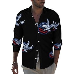 Eagle on American Flag Independence Day heren revers shirt met lange mouwen button down print blouse zomer zak T-shirts tops 4XL