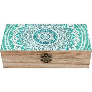 Mandala-opbergdoos van hout, groen, munt, met deksels, aandenken, schat, sieradenkistje, organizer