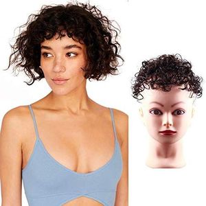 12x12cm Krullend Rommelige Topper Korte Clip in Menselijk Haar Stuk Kroon Wiglet Donkerbruin