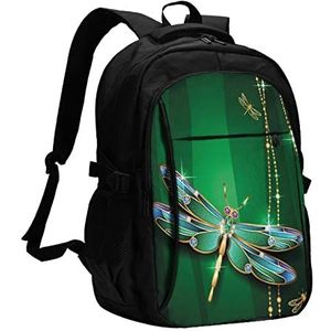 MORYEN Jewel Dragonfly Gedrukt Reizen Rugzak Laptop Rugzakken Zakelijke Werk Tas met USB Opladen Poort, Zwart, One Size