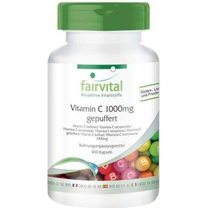Fairvital | Gebufferde vitamine C 1000mg HOOG GEDOSEERD - 400 capsules - VEGAN - maagvriendelijk - calcium ascorbaat