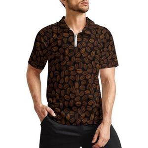 Grappige koffiebonen patroon heren golf poloshirts klassieke pasvorm korte mouw T-shirt gedrukt casual sportkleding top M