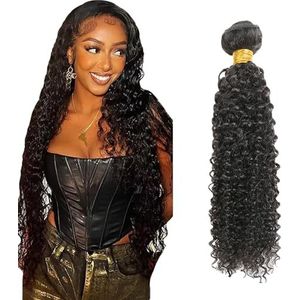 Salharer Curly Wave Human Hair Bundles Single Extensions Machine Double Wefts Unprocessed Remy Weave Natural Black Color for Woman 24 Inch