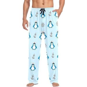 LI ZHI XIN Heren pyjama broek lange pyjama broek lente herfst dunne losse stijl elastische taille stropdas riem met zak S-XXL schattig pinguïn patroon, Meerkleurig, S