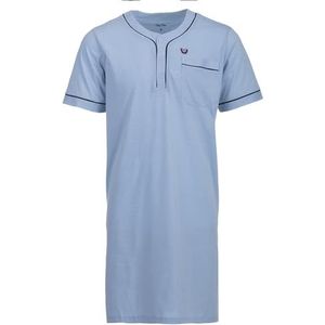 Henry Terre Nachthemd voor heren, korte mouwen, pyjama met borstzak, slaapshirt, lichtblauw, XL