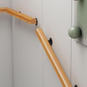 Leuningen voor trappen met beugels, Rustieke houten trap for kinderen, ouderen en binnenhuis, 2,8 m lange aan de muur bevestigde leuning(6m/19.7ft)