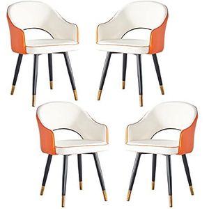 GEIRONV Moderne fauteuil set van 4, leer hoge rug zachte zitkamer woonkamer slaapkamer appartement eetkamerstoel keuken ligstoelen Eetstoelen (Color : White orange, Size : Metal feet)