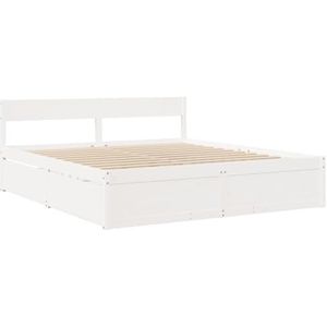 vidaXL Bedframe met lades massief grenenhout wit 180x200 cm, bed, bed ombouw, boxspring, bedbodem, slaapkamermeubel, 2 persoonsbed, tweepersoonsbed