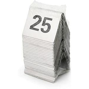 Tabelnummers, Tafelnummers, RVS tafelnummerplaat dubbelzijdig driehoekig stapelbaar 50x40x35mm(45682)