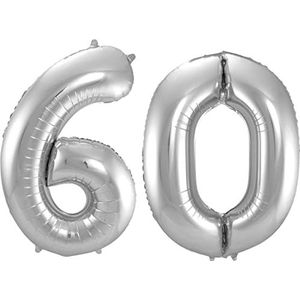 Ballon Cijfer 60 Jaar Zilver Helium Ballonnen Verjaardag Versiering Cijfer Ballon Feest Versiering Met Rietje - 86Cm