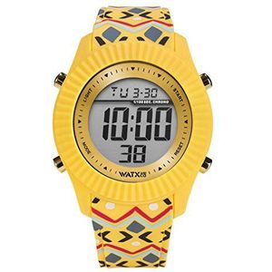 WatxandCo Digitaal polshorloge, tribal, geel, digitale armband, siliconen, tribalprint, behuizing met goudkleurige lunette en digitaal uurwerk, 43 mm, Geel