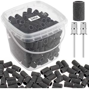 Rolybag Schuurbanden voor nagelboor, 240 korrels, extreem fijne nagelschuurbanden, 200 stuks, zwart, professionele schuurbanden en 2 stuks nagelboren voor manicures en pedicure