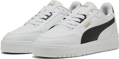 PUMA Unisex Shuffle Downtown Sneaker, wit zwart goud, 9.5 UK, Puma Wit PUMA Zwart PUMA Goud, 44 EU