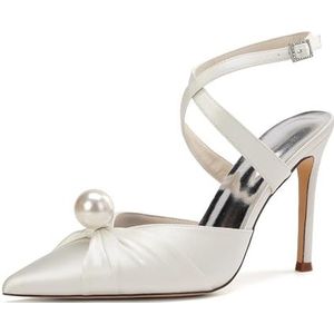 KYEGLO Puntige Stilettohak Met Parel Voor Dames & Gesloten Afstudeerschoenen Met Kruisbandje Om De Enkel - Ideaal Voor Bruiloften En Werk,ivoor,36 EU