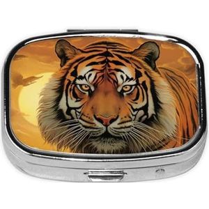 Rising Sun Tiger Pill Case 2 Compartiment Pillendoos Draagbare Metalen Pil Organizer Leuke Reizen Pil Container Vitamine Organizer voor Portemonnee Pocket Reiscadeau
