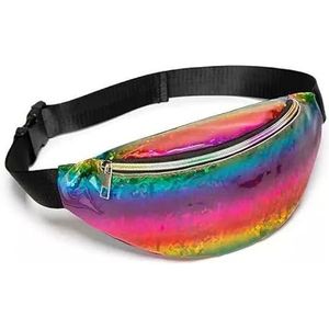 Prachtige Grote Holografische Metallic Cross Body Taille Tas Bum Bag Festival Vakantie, Regenboog, Eén maat