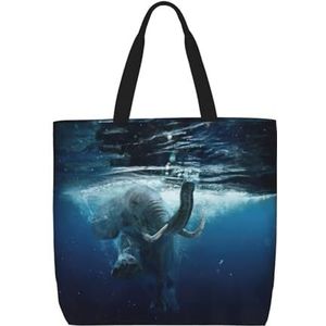 EdWal Levensboom Print Lichtgewicht Travel Tote Bag,Casual Schoudertas Shopper Handtas Werk Tote Bag, Zwemmen Afrikaanse olifant, Eén maat