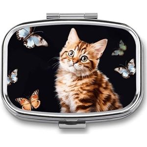 Kleine pillendoos met 2 compartimenten kat vlinder medicijn pillendoosje gepersonaliseerde reizen pillendoos voor portemonnee reizen pillenorganisator draagbare dagelijkse pillendoos voor