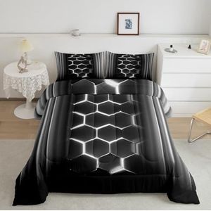 Abstracte Ombre Dekbed Set Eenpersoonsformaat Honingraat Beddengoed Set Decor Grijs En Zwart Geometrische Trooster Kamer Decor Moderne Mode Quilt Set 2 Stuks Met 1 Kussensloop