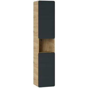 Muebles Slavic Hangende Badkamer Afgeronde Kabinet Post Open Plank 170CM Grijs/Eiken - badkamermeubel unit