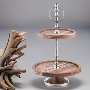 2 etagères van hout Amalie, rond, 34 cm groot, vintage cupcake-standaard als tafeldecoratie