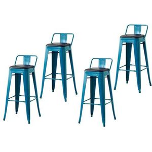 4-delige Barkrukset, Moderne Industriële Barstoelen, Met Leer Beklede Barkrukken, Geschikt For Keuken, Lounge, Bar, Kantoor (Color : Blue, Size : 40x40x93cm)