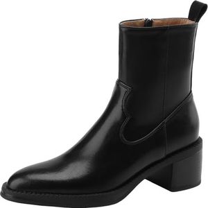 Smilice Leren laarzen voor dames, met ritssluiting, korte laarzen met blokhak, zwart, 37 EU