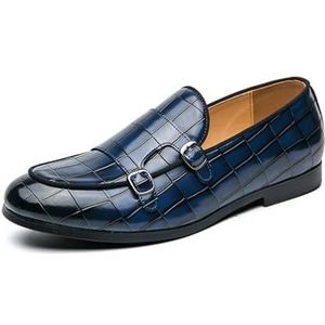 Heren Instappers Met Monniksband Schoenen Formeel Zakelijk Casual Comfortabele Schoenen,Blauw,38 EU