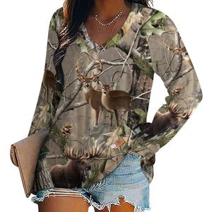 Camo Herten Camouflage Jacht Vrouwen Casual Lange Mouw T-shirts V-hals Gedrukt Grafische Blouses Tee Tops 3XL