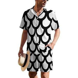 Japanse visschubben Hawaïaans pak voor heren, set van 2 stuks, strandoutfit, shirt en korte broek, bijpassende set