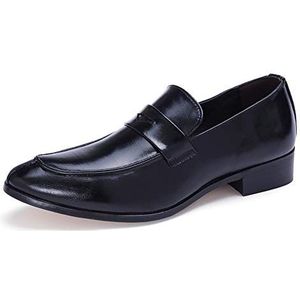 Formele Oxford-schoenen for heren Instapper Ronde splitteen Koeienhuid Blokhak Antislip Lage top Antislip wandelen (Color : Black, Size : 38 EU)
