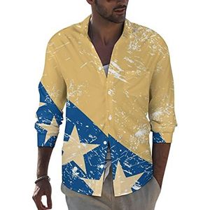 Retro Bosnië en Herzegovina vlag heren revers lange mouw overhemd button down print blouse zomer zak T-shirts tops 4XL