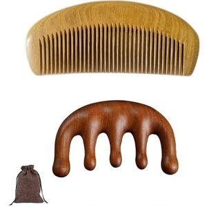 sanlusan 2pack Houten Kammen Set Haar Kam Massage Kam voor Vrouwen en Mannen met Natuurlijke Hout Fijne Tand Houten Kam Houten Geboorte Kam Voor Arbeid Pijn
