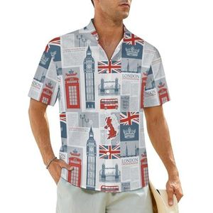Thema van Britse en Londen Britse vlag herenoverhemden korte mouwen strandshirt Hawaiiaans shirt casual zomer T-shirt XL