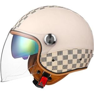 Motorfiets 3/4 Helm Mannen Vrouwen Retro Open Gezicht Half Helm Leer Vintage Klassieke Volwassene Jet Helm voor Scooter Cruiser Bromfiets DOT/ECE Goedgekeurd D,L=60-62cm