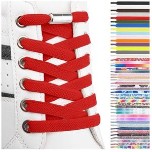 SULPO Elastische rubberen veters zonder strikken, plat, met draaisluiting, rood, Eén Maat