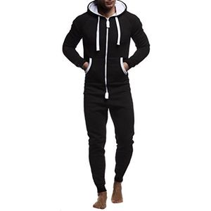 Leif Nelson LN8154 Overall jumpsuit onesie joggingbroek trainingspak voor heren., zwart, wit, M