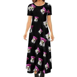 Resist Bald Eagle dames zomer casual korte mouwen maxi-jurk ronde hals bedrukte lange jurken 7XL