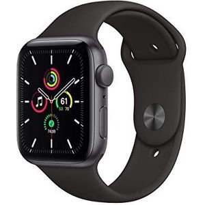 Apple Watch SE (GPS, 44MM) Aluminium behuizing Space Grijs Zwart Sportarmband (gereviseerd)